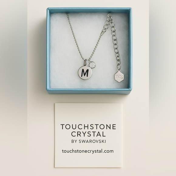 Touchstone Crystal Silver 'M' Pendant Necklace - Picture 1 of 13